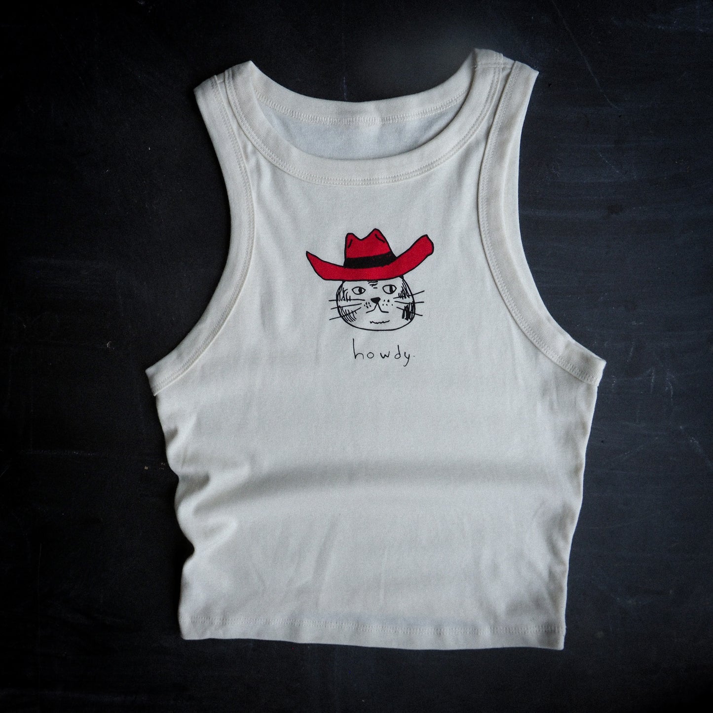 "Howdy Cat" Ivory Tank