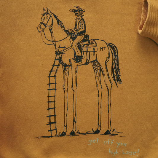 "Get Off Yer High Horse" Crop Pullover in Mustard