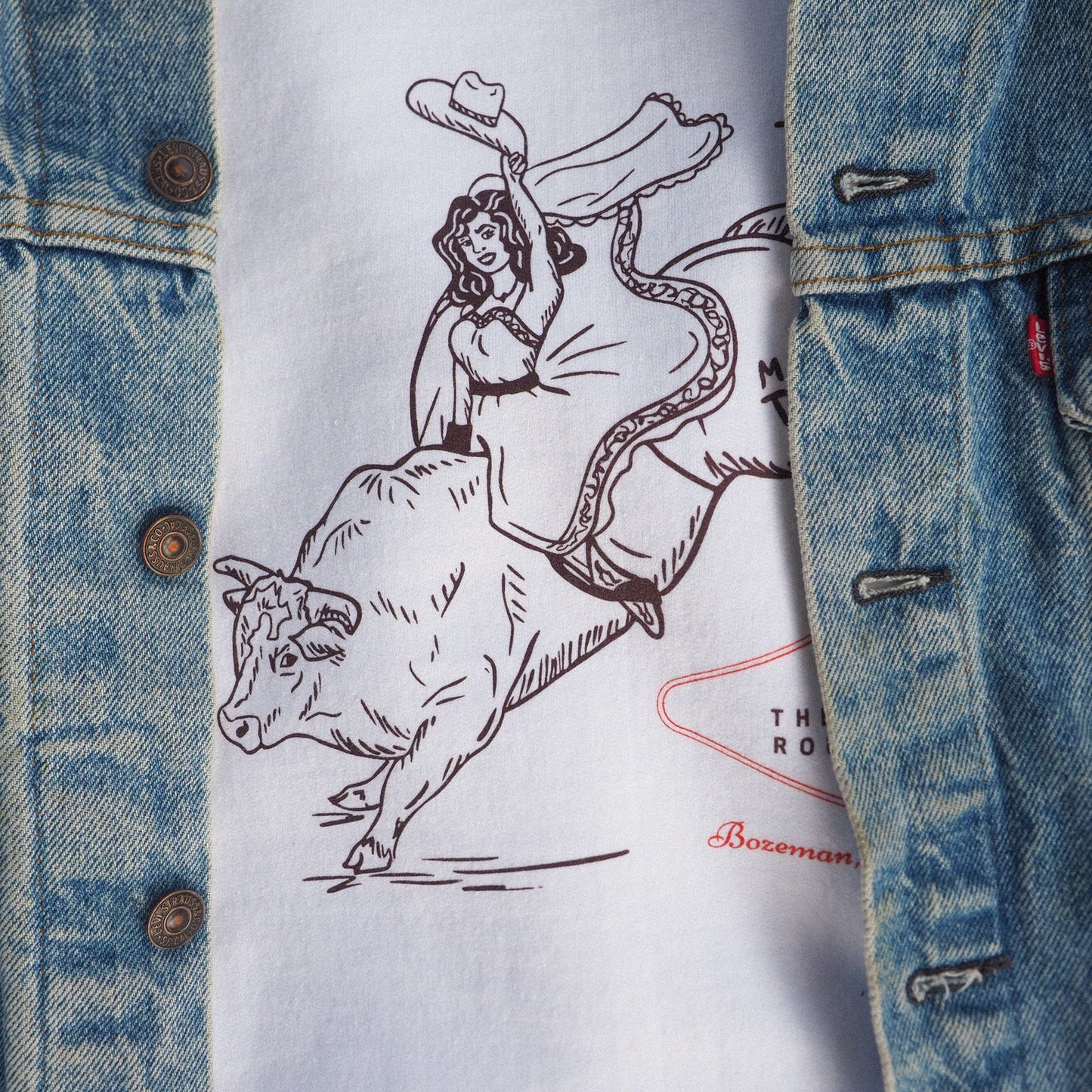 "Last Roundup" White Tee - Intrigue Ink Visit Bozeman, Unique Shopping Boutique in Montana, Work from Home Clothes for Women