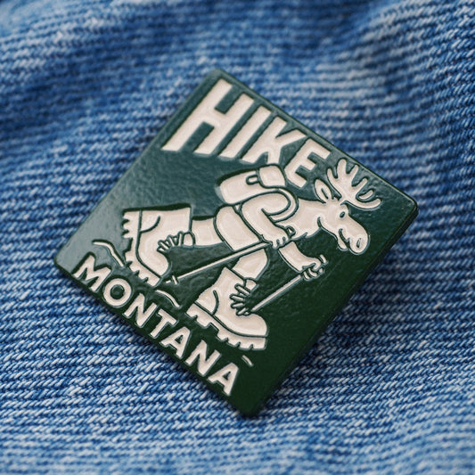 "Hike MT" pin - Intrigue Ink Visit Bozeman, Unique Shopping Boutique in Montana, Work from Home Clothes for Women