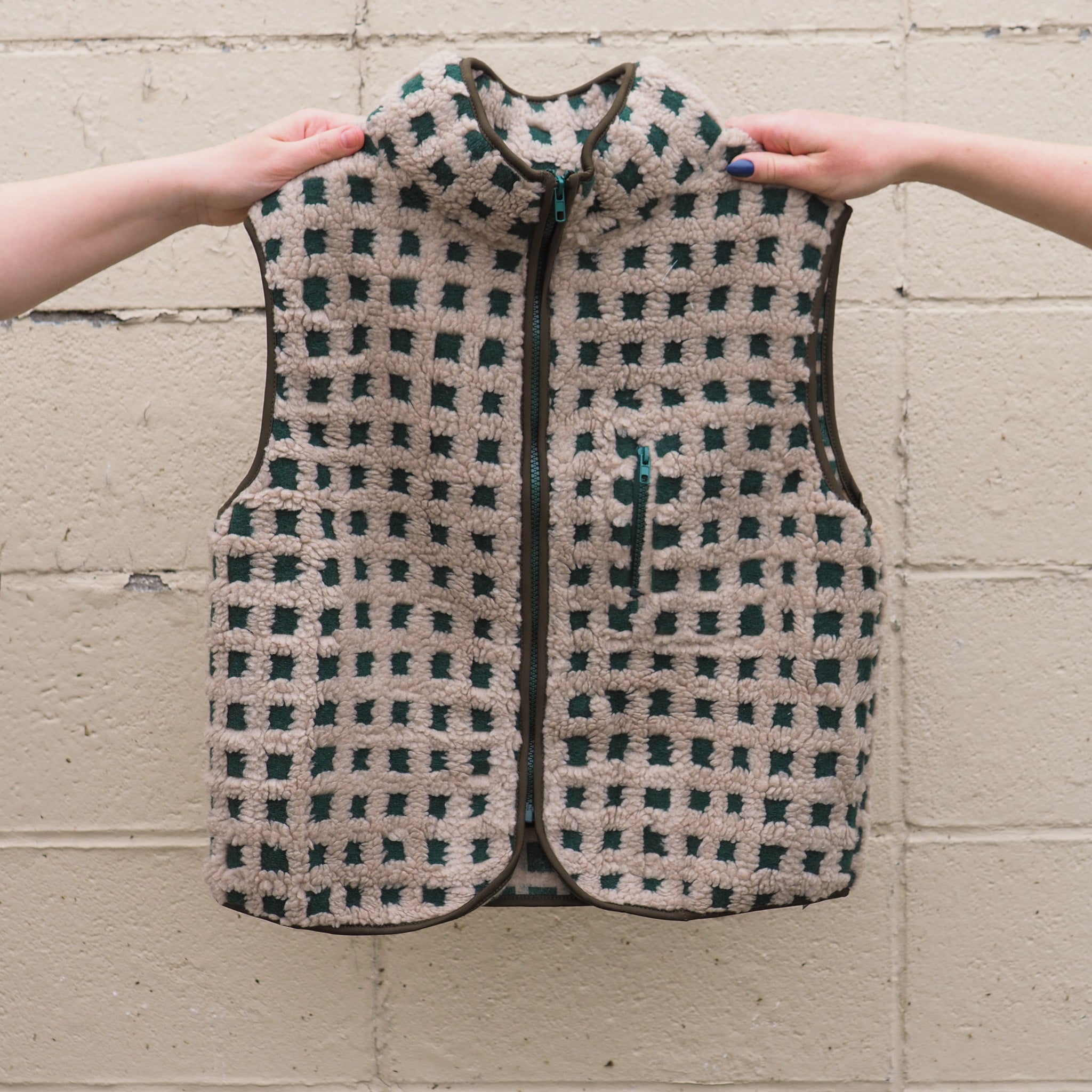 Green Checkered Fleece Vest - Intrigue Ink Visit Bozeman, Unique Shopping Boutique in Montana, Work from Home Clothes for Women