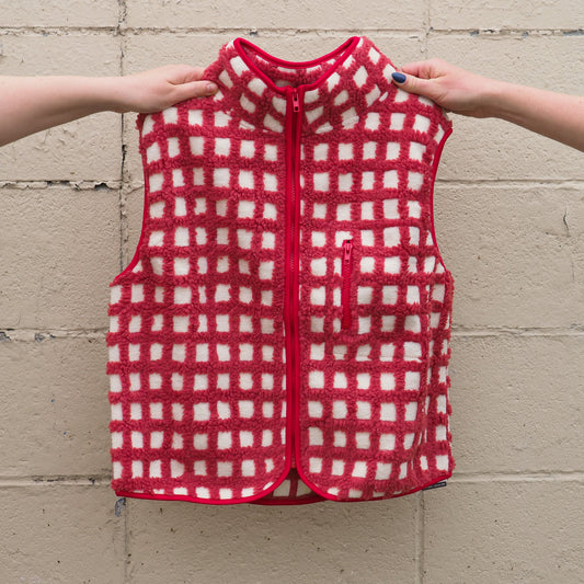 Red Checkered Fleece Vest - Intrigue Ink Visit Bozeman, Unique Shopping Boutique in Montana, Work from Home Clothes for Women