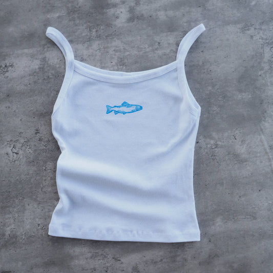 "Swims with the Fishes" White Tank - Intrigue Ink Visit Bozeman, Unique Shopping Boutique in Montana, Work from Home Clothes for Women