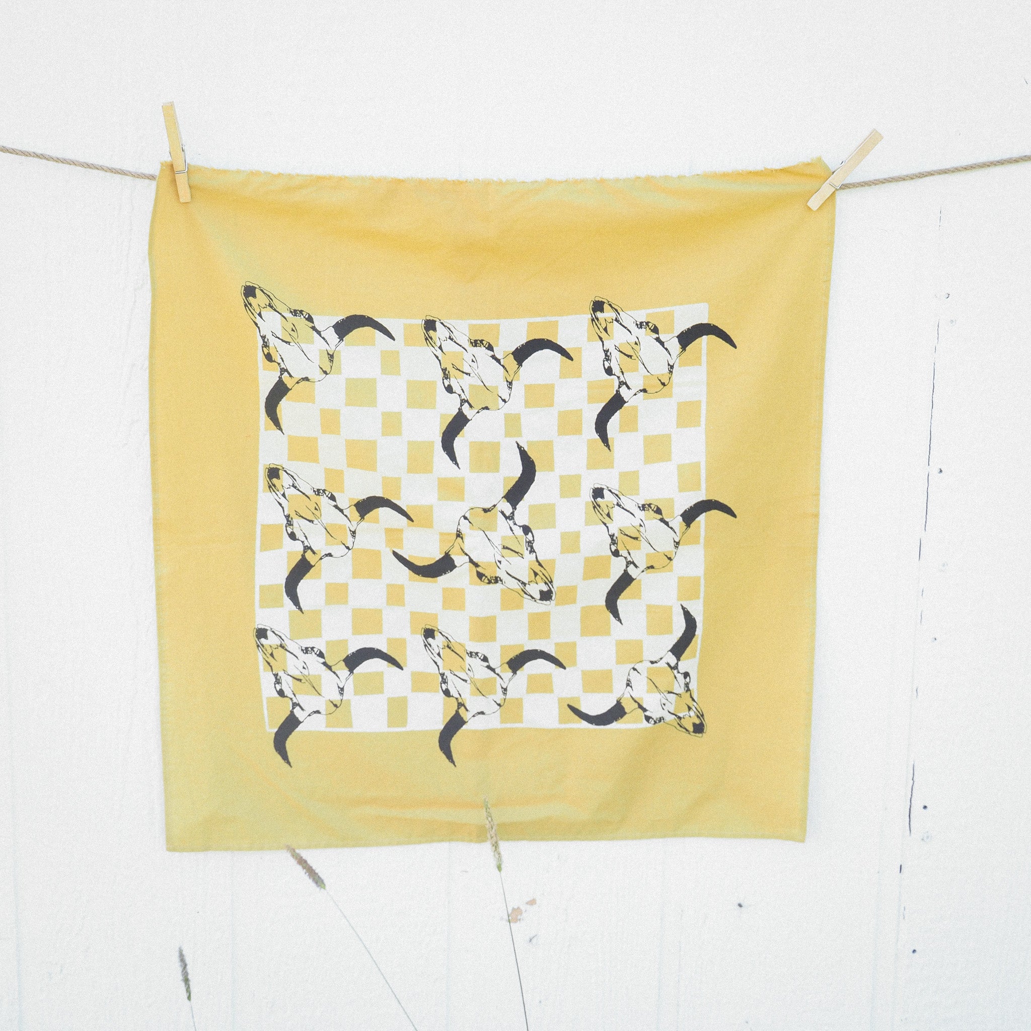 Bison Skull Check Bandana - Mustard