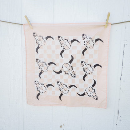 Bison Skull Check Bandana - Pink