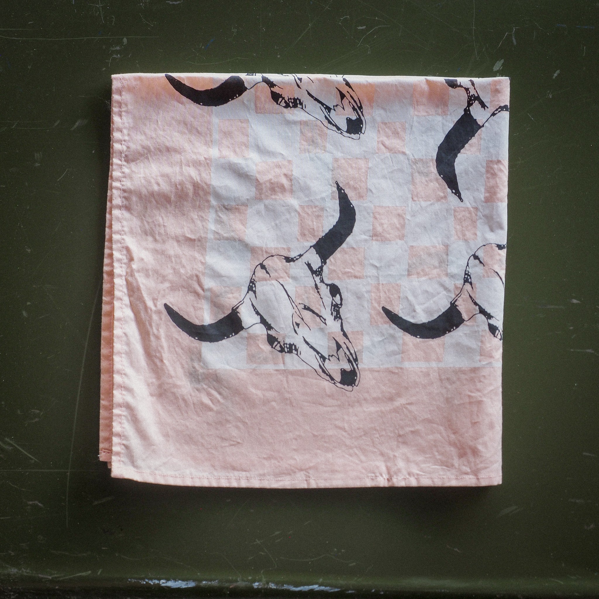 Bison Skull Check Bandana - Pink