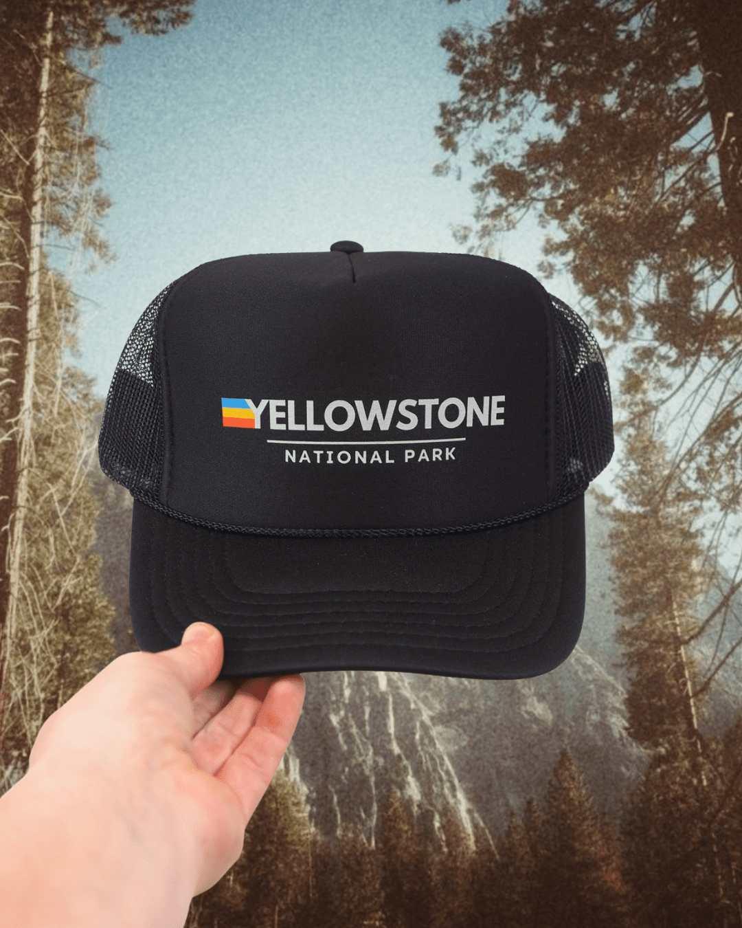 "Yellowstone Memories" Trucker Hat - Intrigue Ink Visit Bozeman, Unique Shopping Boutique in Montana, Work from Home Clothes for Women