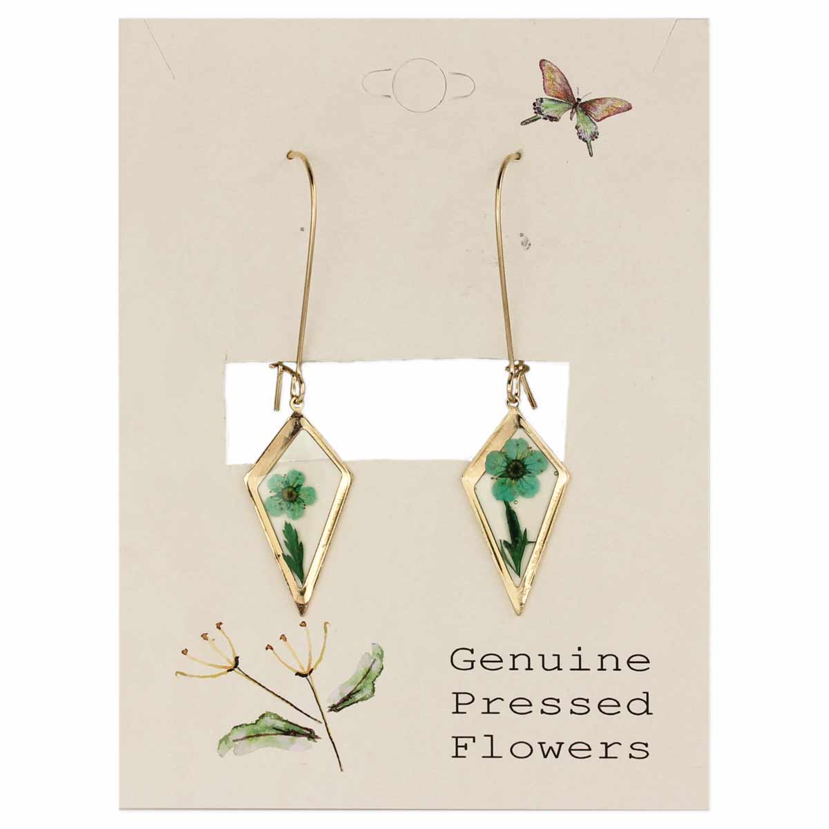 Diamond Drop Dried Flower Gold Earrings - Intrigue Ink Visit Bozeman, Unique Shopping Boutique in Montana, Work from Home Clothes for Women
