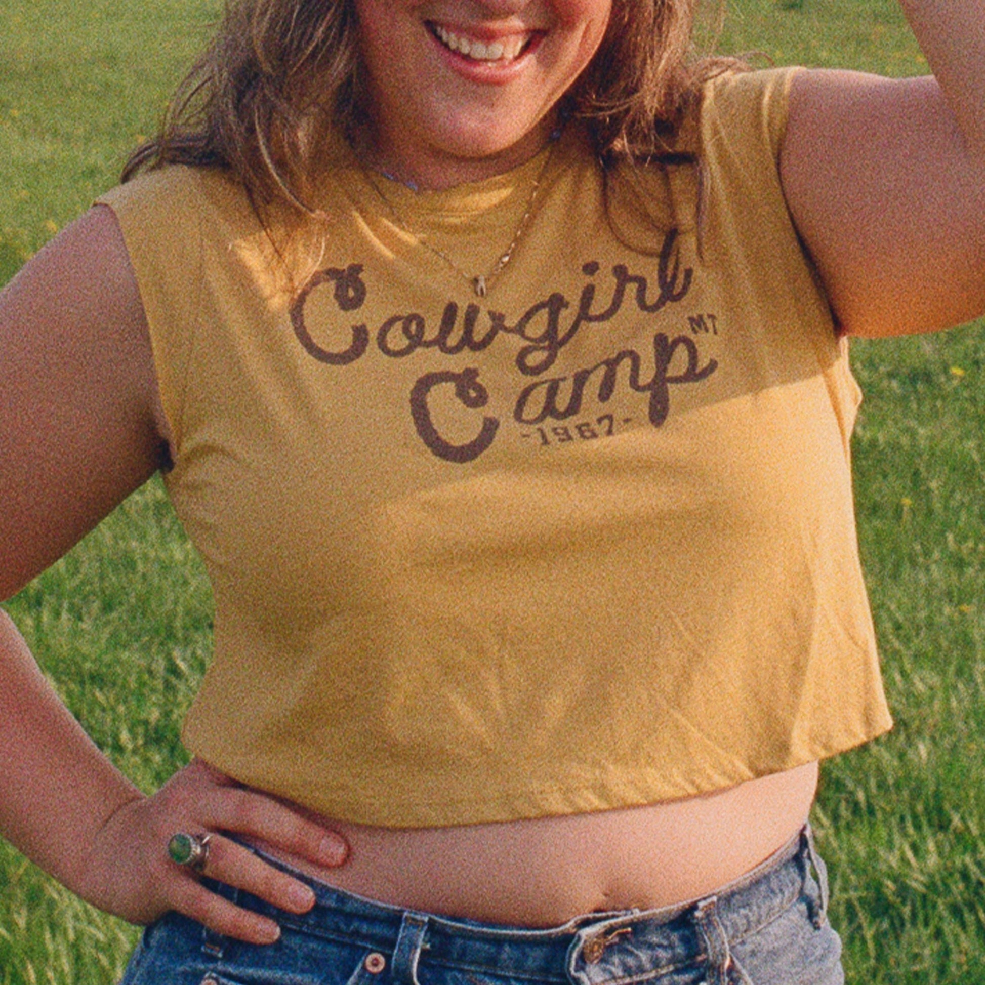 Cowgirl Camp Mustard Crop - Intrigue Ink Visit Bozeman, Unique Shopping Boutique in Montana, Work from Home Clothes for Women