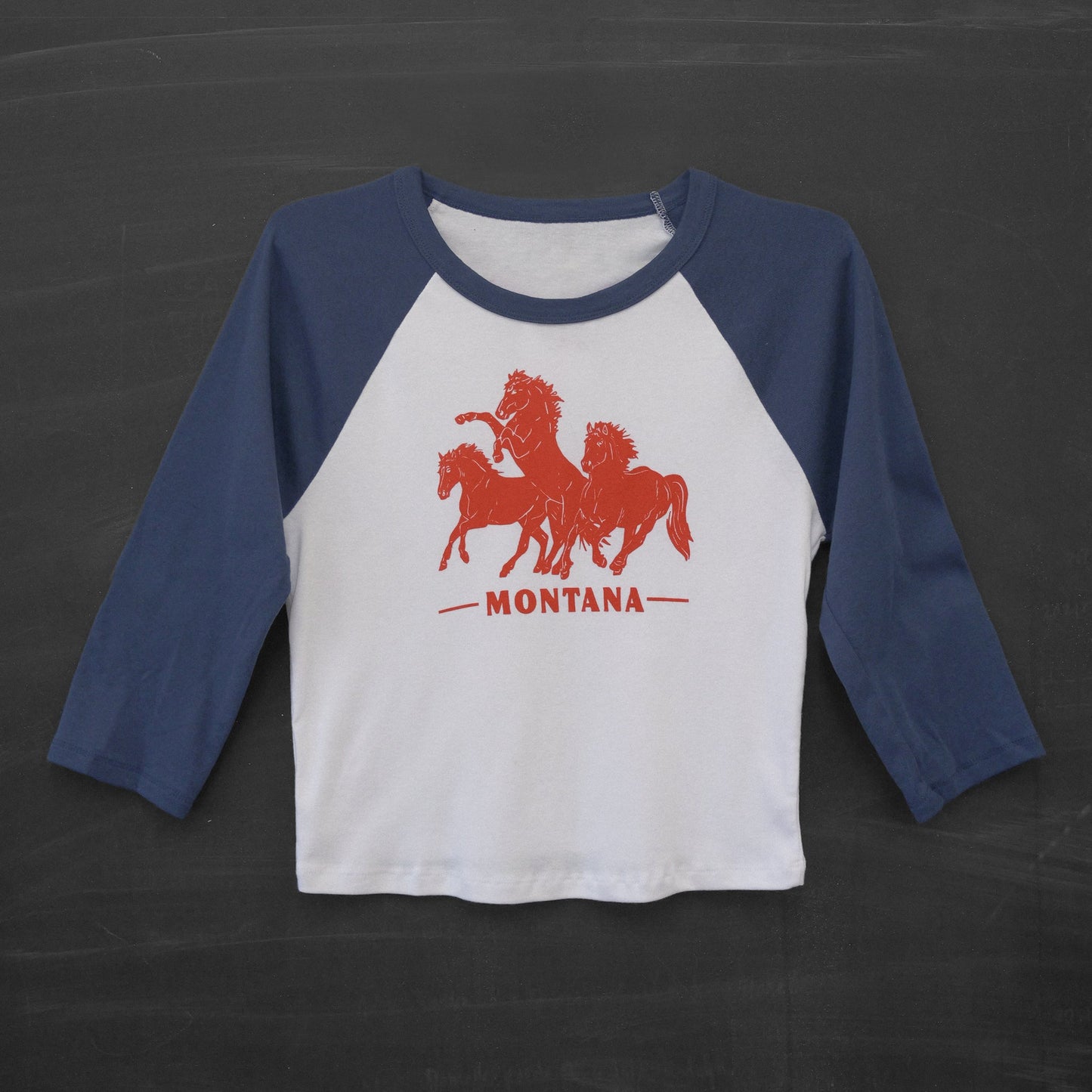 Horsepower Montana Navy Baseball Crop Tee - Intrigue Ink Visit Bozeman, Unique Shopping Boutique in Montana, Work from Home Clothes for Women