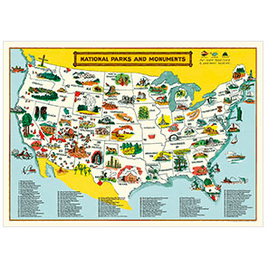 Cavallini National Parks Map Poster - Intrigue Ink Visit Bozeman, Unique Shopping Boutique in Montana, Work from Home Clothes for Women