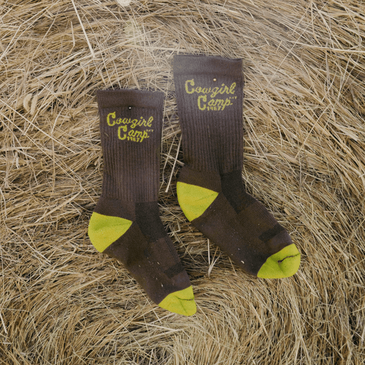 Cowgirl Camp Brown/Yellow Performance Socks - Intrigue Ink Visit Bozeman, Unique Shopping Boutique in Montana, Work from Home Clothes for Women