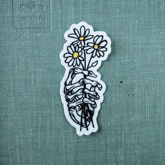 "Skelly Hand with Flowers" Sticker - Intrigue Ink Visit Bozeman, Unique Shopping Boutique in Montana, Work from Home Clothes for Women