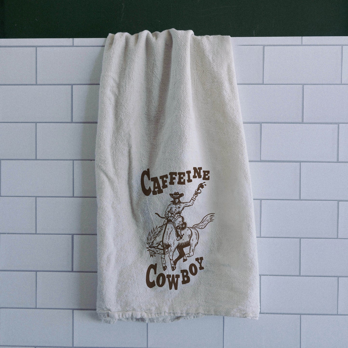 Caffeine Cowboy Dish Towel - Intrigue Ink Visit Bozeman, Unique Shopping Boutique in Montana, Work from Home Clothes for Women